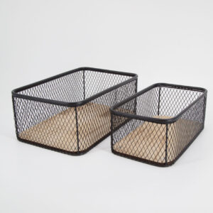 Cestino In metallo e Legno - L16xH12xP28cm - 2 Pezzi