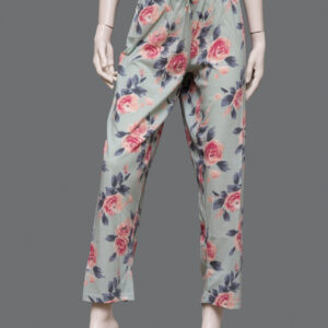 Pantaloni Verde Acqua Fantasia Floreale Donna 42IT Cotone - 1 Paio