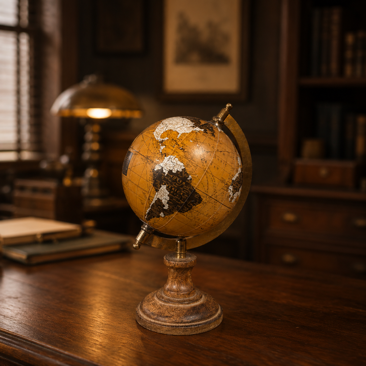 Mappamondo Antico Decorativo su Base in Legno - immagine 2