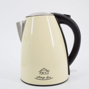 Bollitore elettrico DCG Vintage Line color crema con manico nero e dettagli in acciaio, su sfondo bianco.