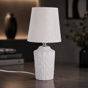 Lampada da Tavolo Bianca con Base in Ceramica Testurizzata