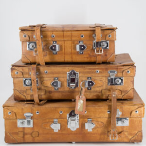 Valigia In Pelle Chiara L46xH29cm, L60xH34cm, L67xH39cm - 3 Pezzi