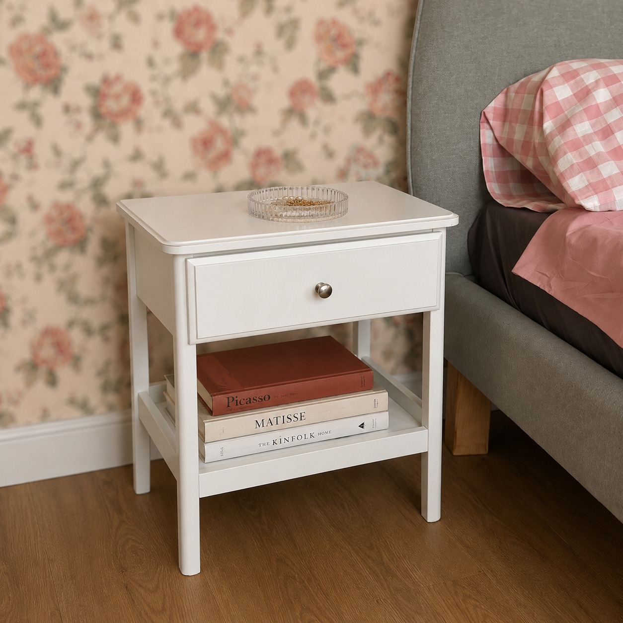 Comodino Bianco con Cassetto e Ripiano - immagine 2