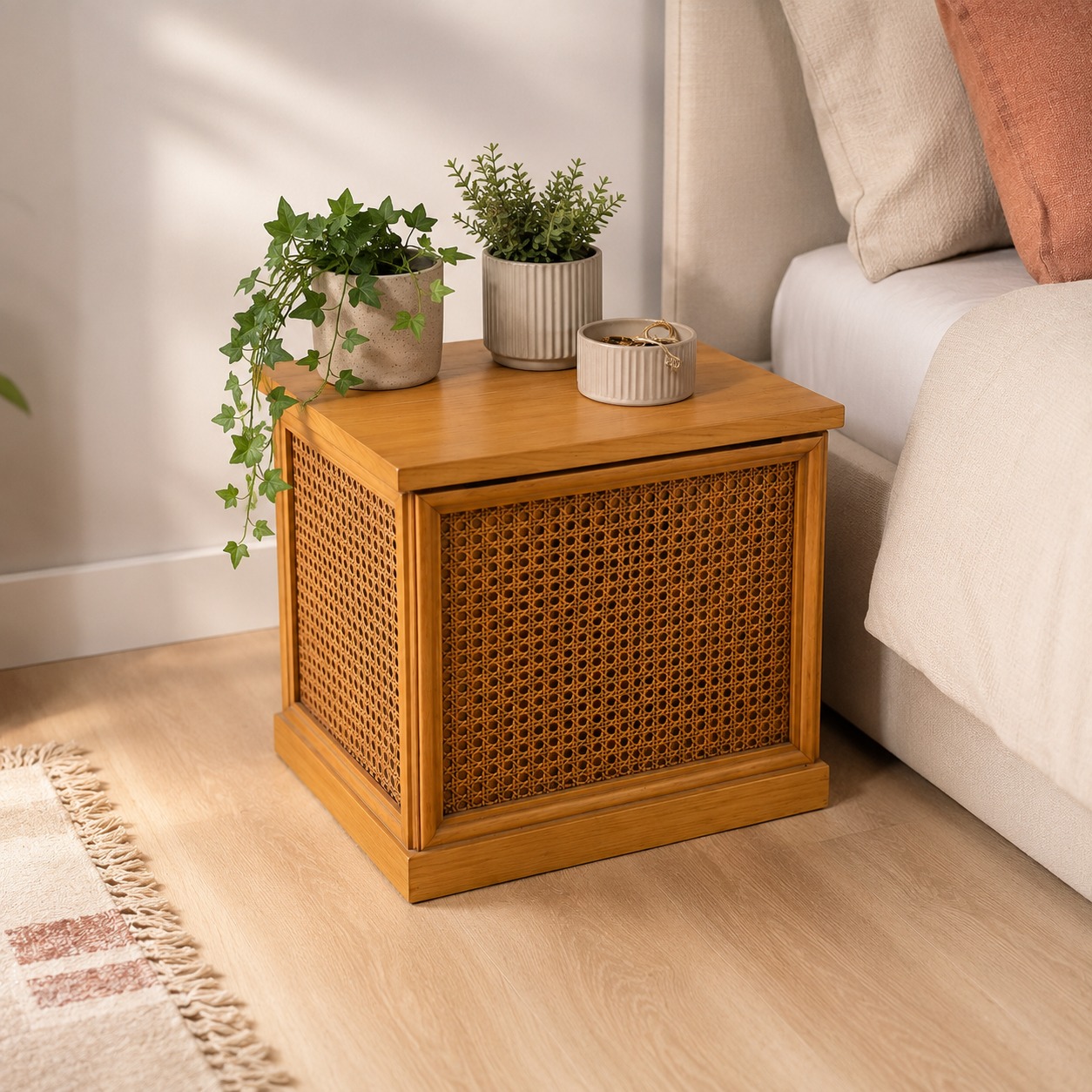 Cubo Contenitore in Legno e Rattan - immagine 2