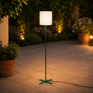 Lampada da Terra con Stelo Verde e Paralume Cilindrico