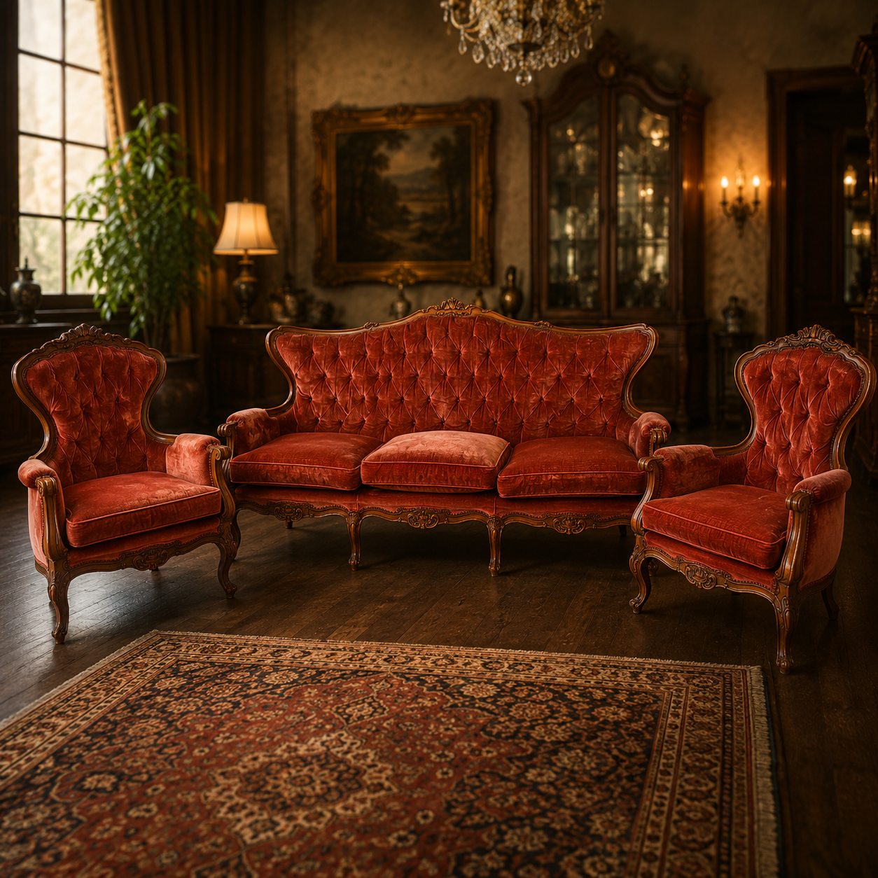 Poltrona Barocca in Velluto Rosso - immagine 3