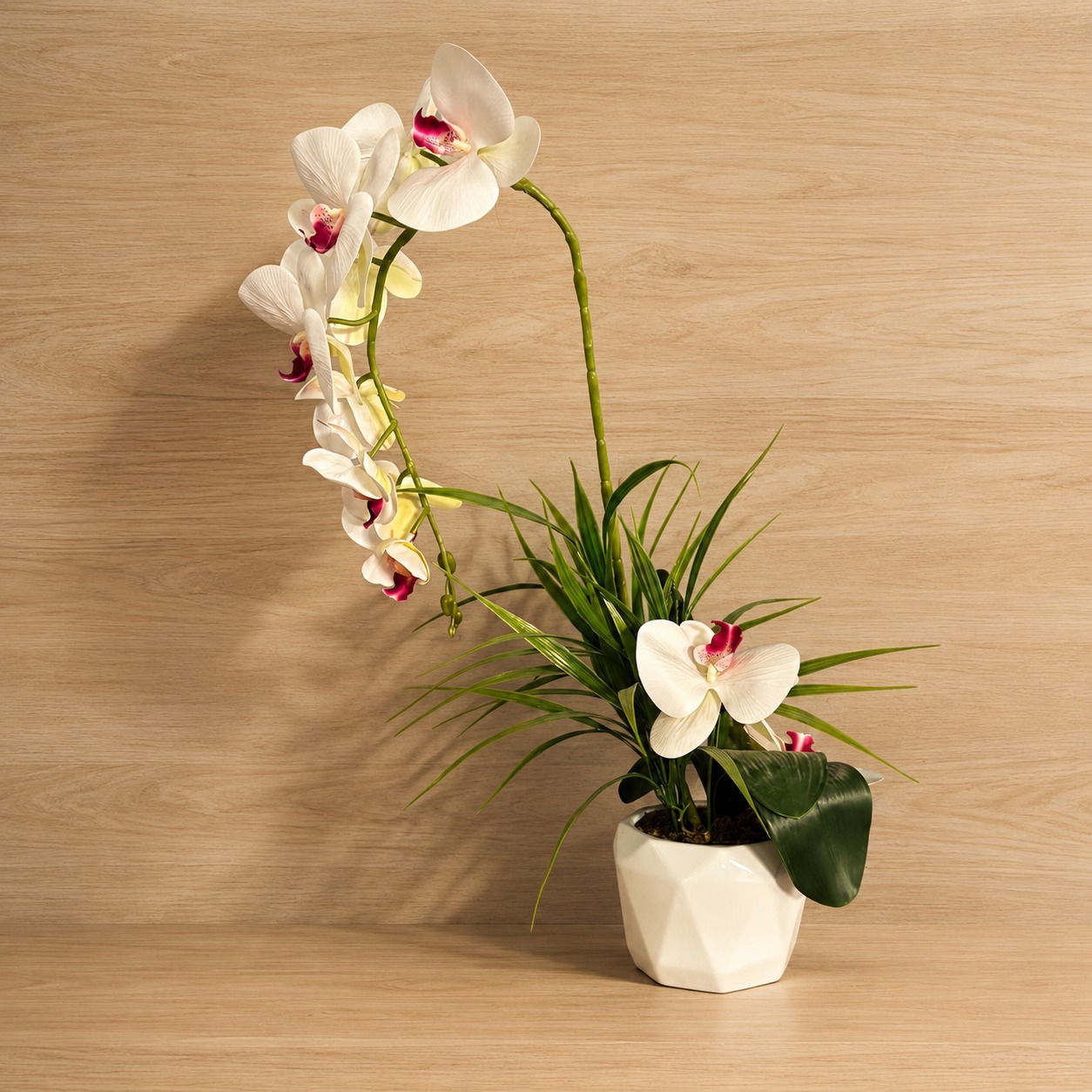 Orchidea Artificiale Phalaenopsis in Vaso Nero - immagine 2